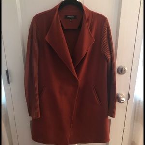 Rust, Wool coat with knit sleeves  M, snaps